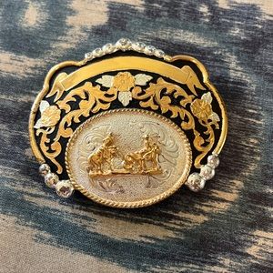 JUSTIN Large Cowboy Rodeo Silver From Mexico Adult Belt Buckle